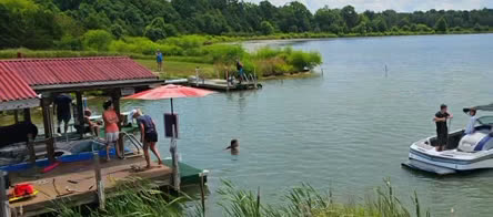 The dock and pavilion at Lake Chaney