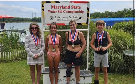 On the podium at the Maryland State Water Ski Championship at Lake Chaney
